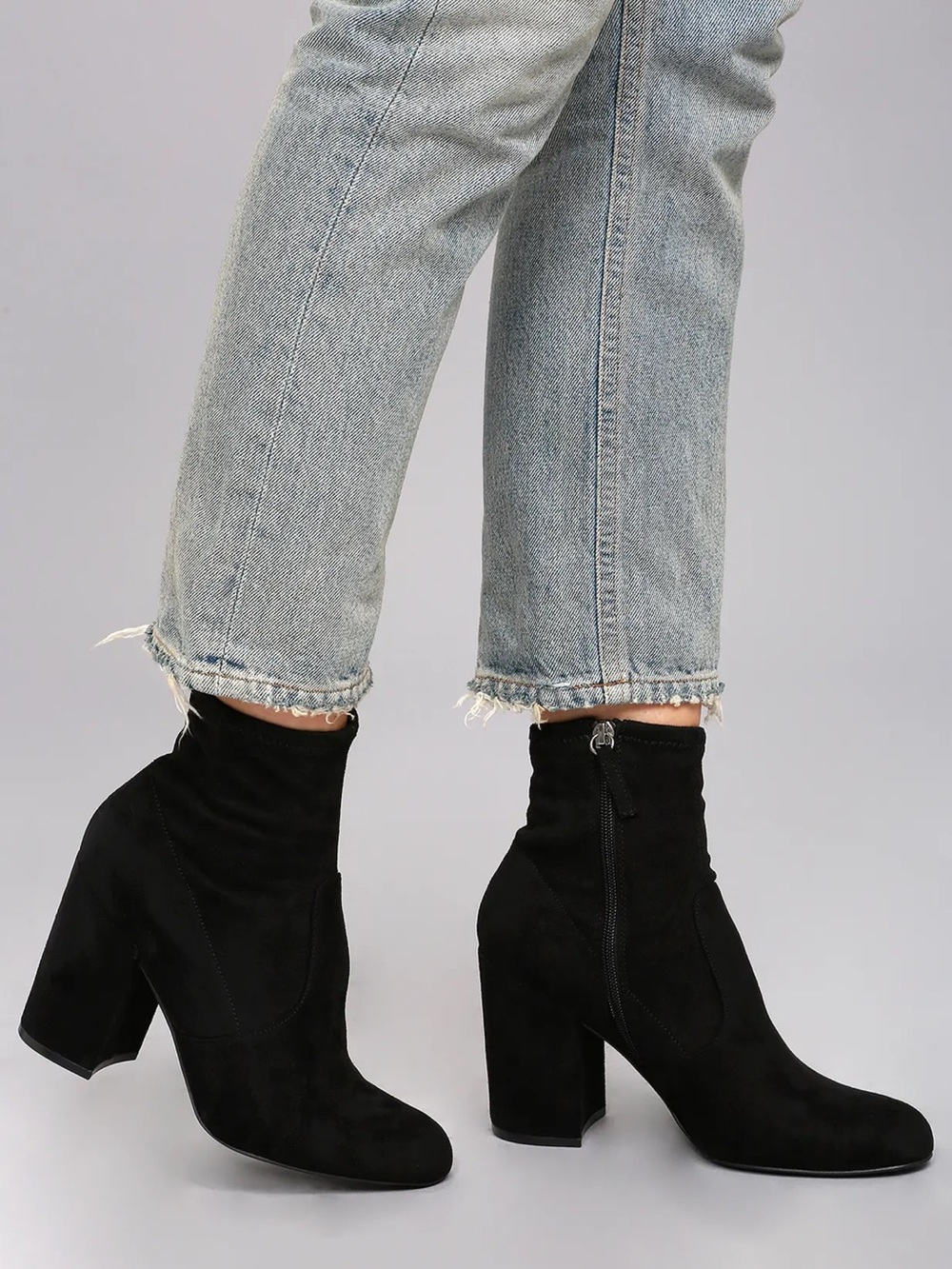 Steve Madden Black Suede Block Heel Ankle Booties